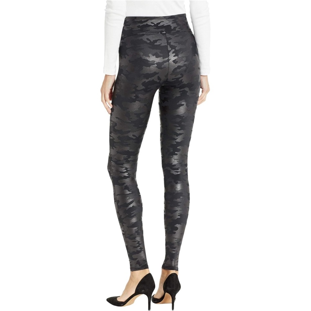 SPANX Black Camo Faux Leather Leggings - Tummy Control Waistband Compression! - Picture 3 of 4